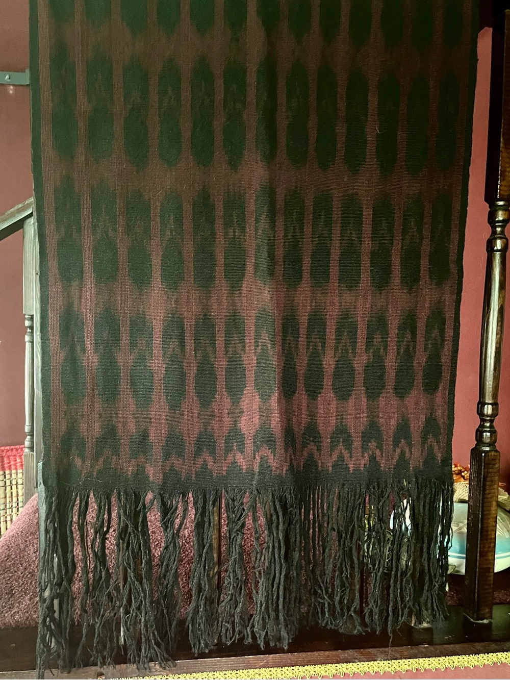 Black and Burgundy Fringe Aztec Throw Scarf